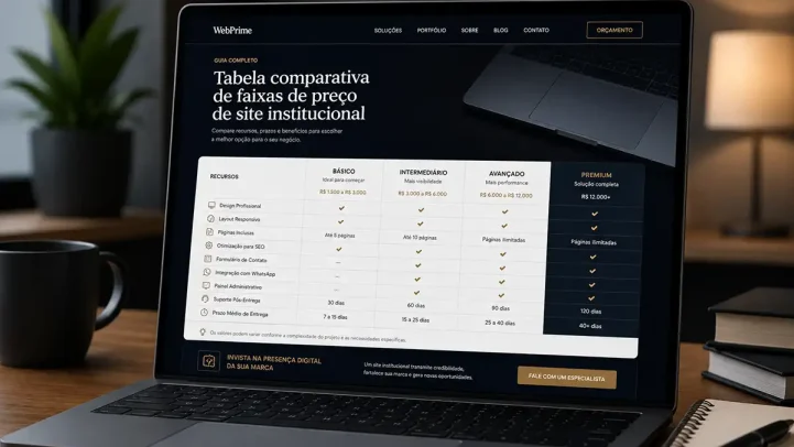 Tabela comparativa de faixas de preço de site institucional